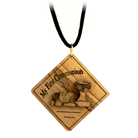 First Communion Keepsake Olive Wood Necklace