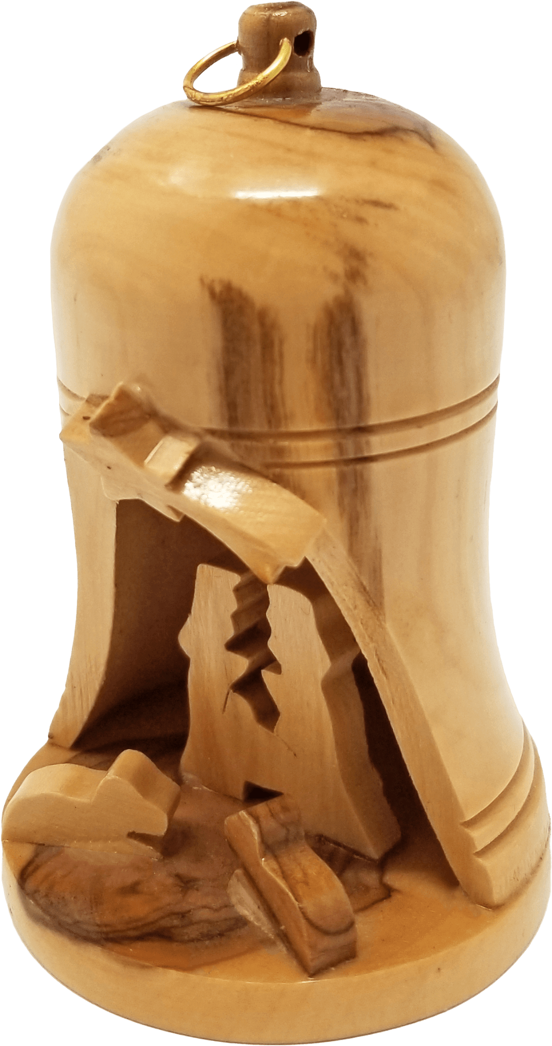 Holy Land Olive Wood Nativity Bell Ornament - Large pivoted left