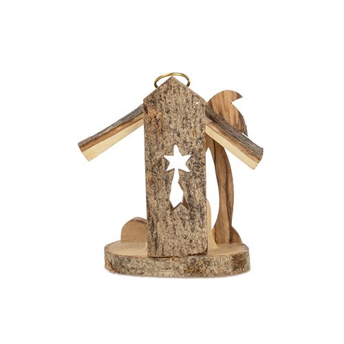 Live Edge 3D Nativity Grotto, Holy Land Olive Wood Ornament