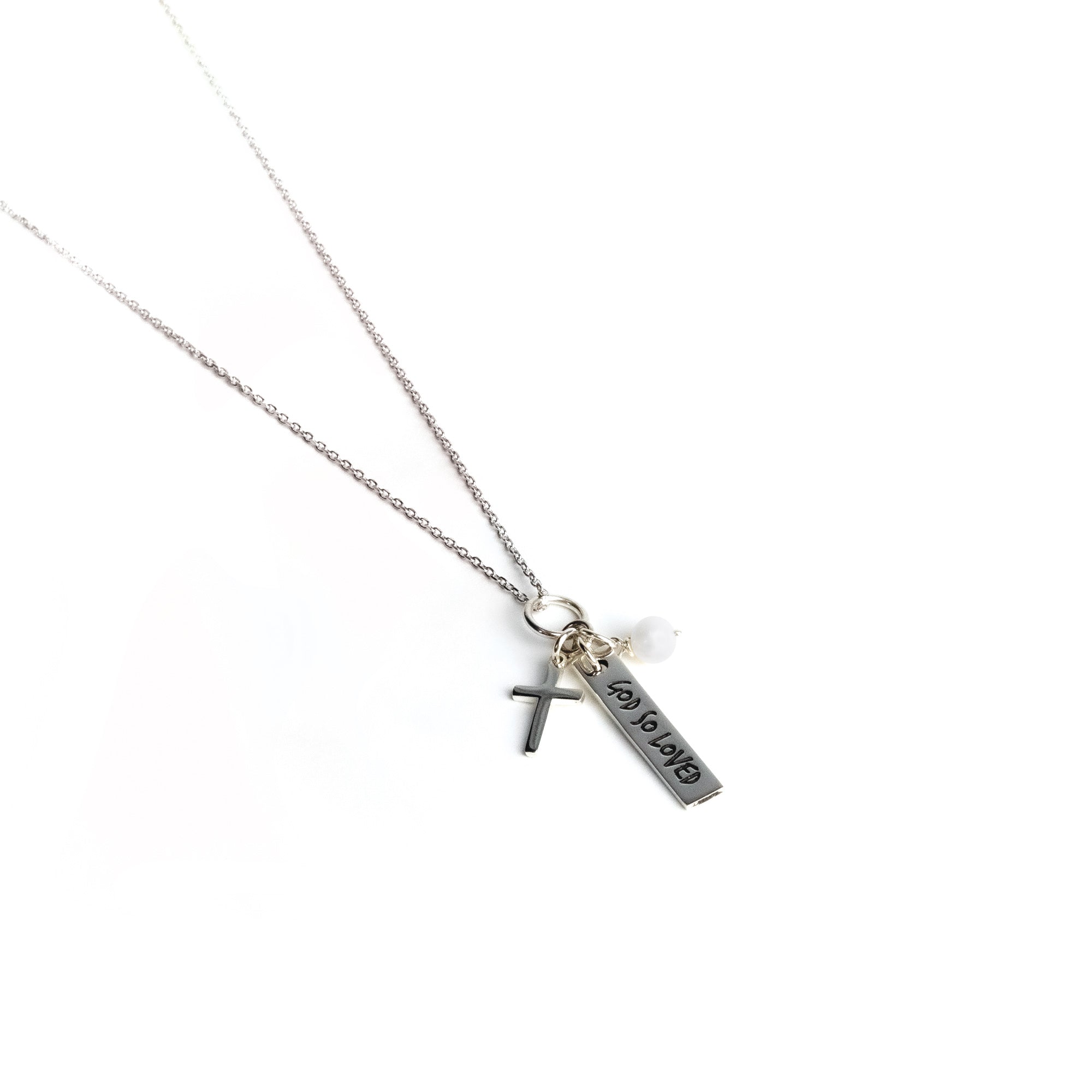 God So Loved, Sterling Silver Scripture Cross Necklace