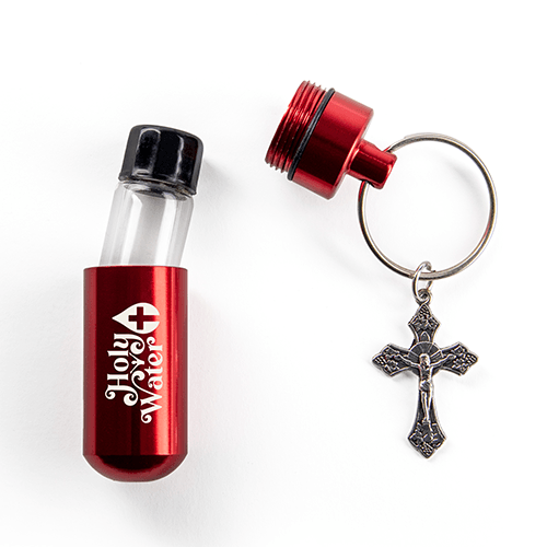 Catholic Holy Water Bottle Keychain Kit - Red