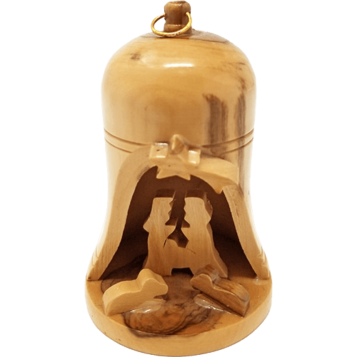 Holy Land Olive Wood Nativity Bell Ornament - Large