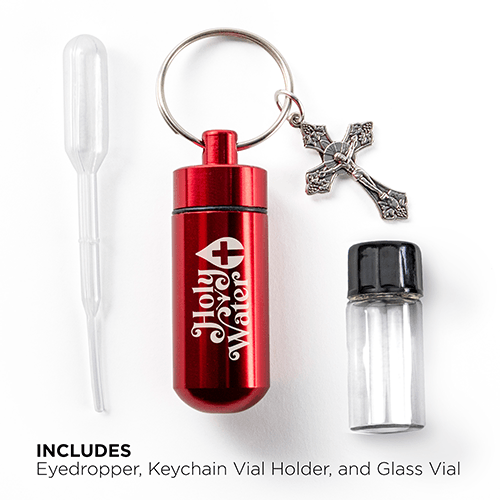 Catholic Holy Water Bottle Keychain Kit - Red