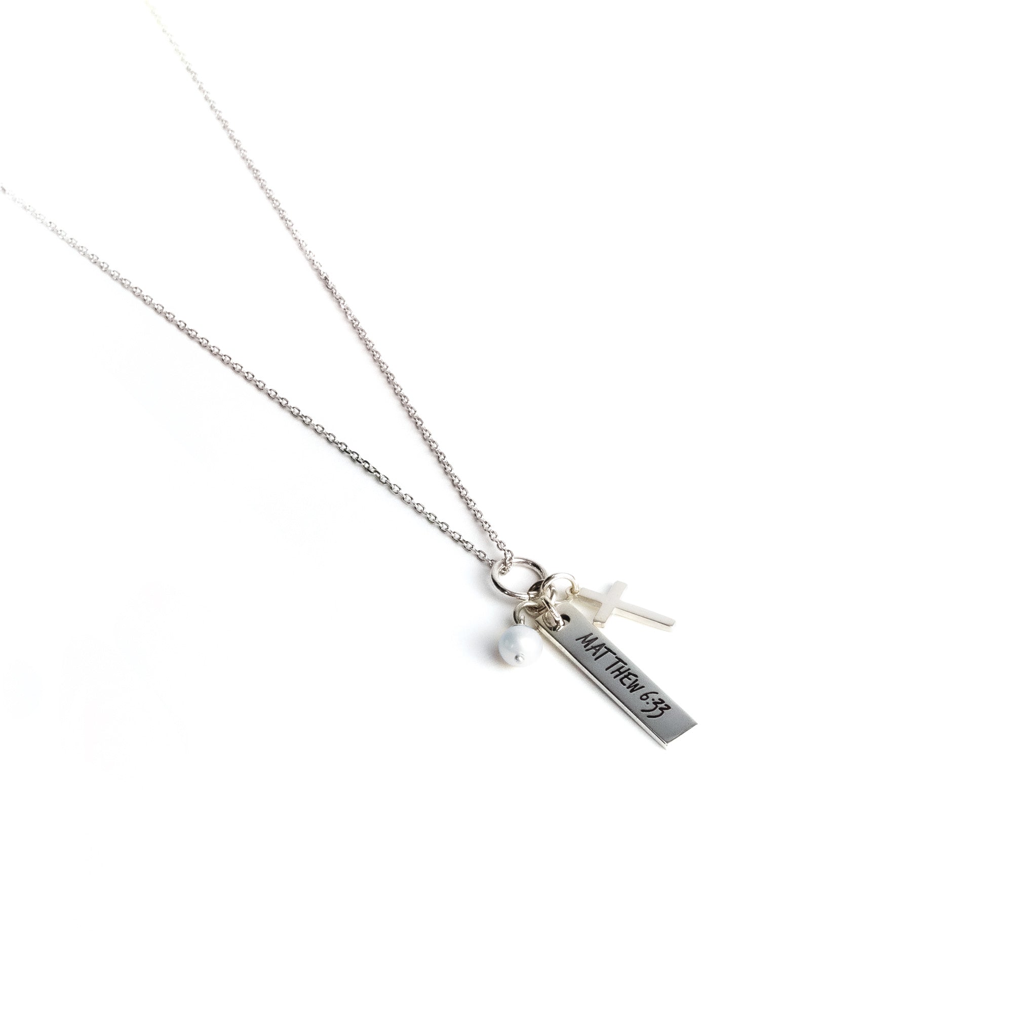 Seek First His Kingdom, Sterling Silver Scripture Cross Necklace