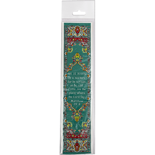 He is Risen, Woven Fabric Christian Bookmark, God's Not Dead, Silky Soft Matthew 28:5 Bookmarker for Novels Books and Bibles, Traditional Turkish Woven Design, Flexible Memory Verse Bookmark Gift