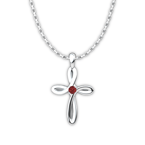 january Garnet Birthstone Swirl Cross Pendant Necklace
