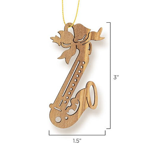 Saxophone Christmas Ornament, Holy Land Olive Wood