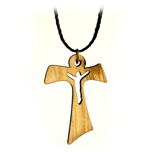 Tau Cross & Jesus Silhouette Olive Wood Necklace