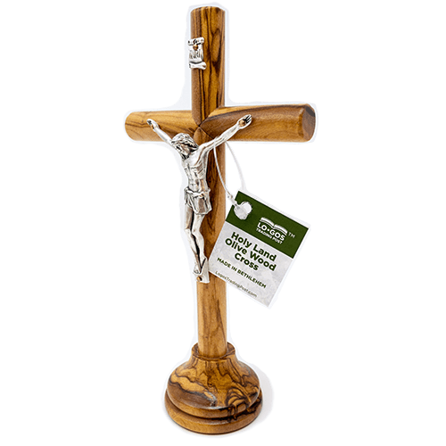 7" Olive Wood Standing Cross and Crucifix