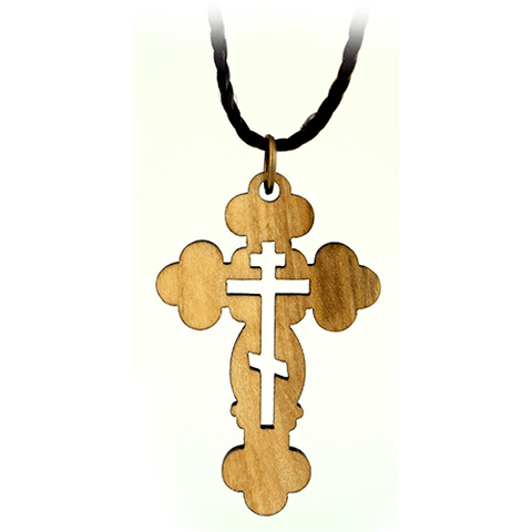 Budded Cross & St Andrew Cut-Out, Olive Wood Necklace