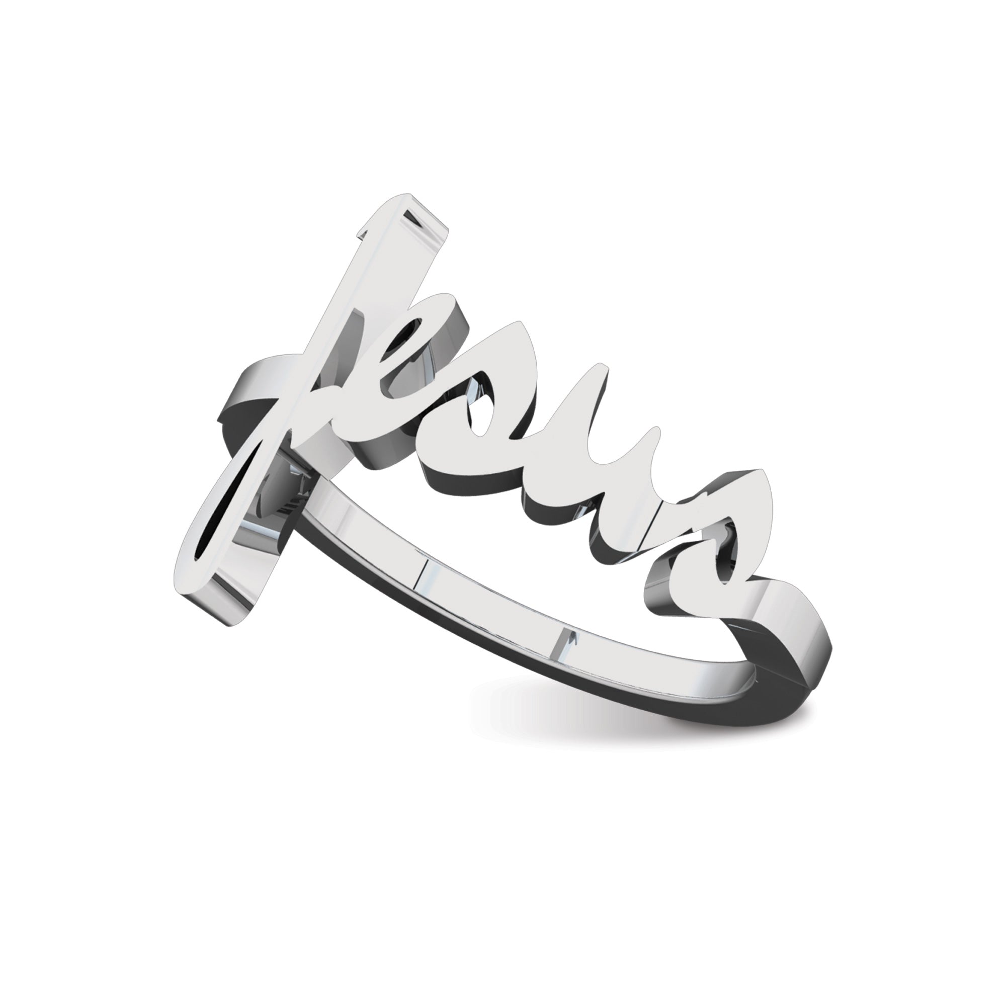Jesus Sterling Silver Script Cross Ring, Words of Life Collection