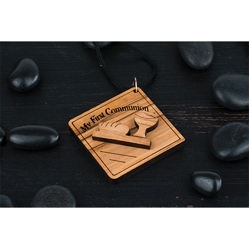 First Communion Keepsake Olive Wood Necklace