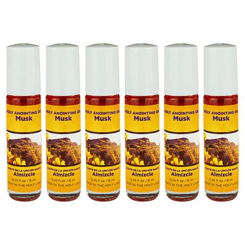 Musk Anointing Oil from Israel, Bulk Set of 6 Roll On Bottles, 1/4 oz Each, Made in the Holy Land of Jerusalem, Prayer Gift for Pastors & Priests, Aceite Ungido de Almizcle