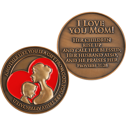 Mother's Appreciation Antique Gold Plated Challenge Coin, Proverbs 31:28
