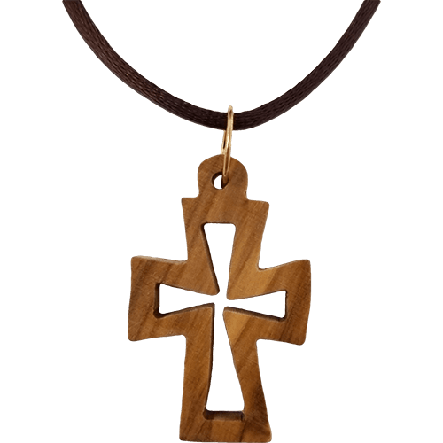 Olive Wood Cross Cutout Necklace with Flat Edges