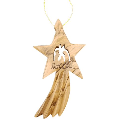 Olive Wood Bethlehem Shooting Star Nativity 4" Ornament