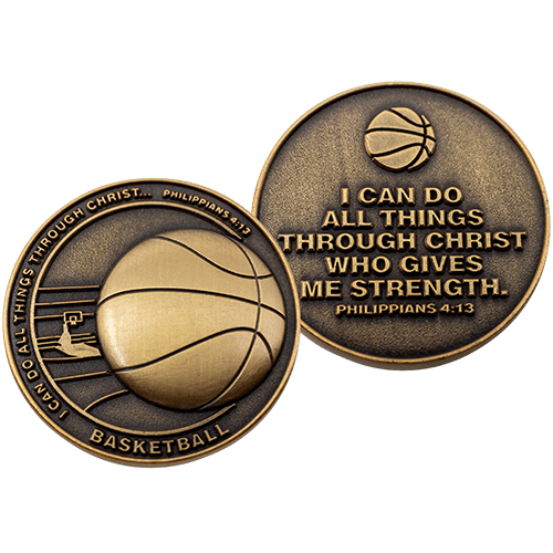 Front and back of Basketball Team Antique Gold Plated Sports Coin
