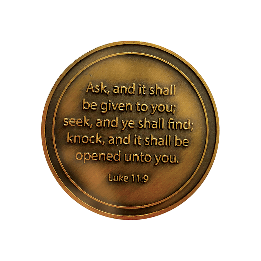 back of Faith Can Move Mountains Antique Gold Plated Christian Challenge Coin