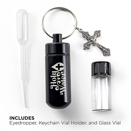 Catholic Holy Water Bottle Keychain Kit - Black, Bulk Set of 10
