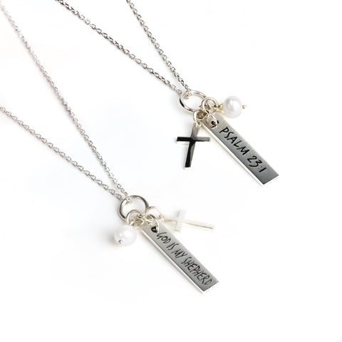 God is My Shepherd, Sterling Silver Scripture Cross Necklace