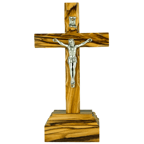 5.5" catholic crucifix cross with inri plaque and detachable stand