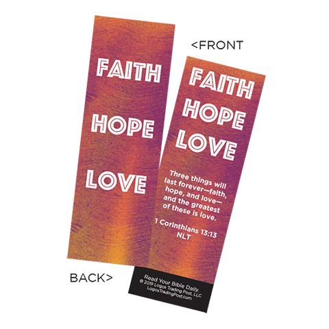 Children's Christian Bookmark, Faith Hope Love, 1 Corinthians 13:13 - Pack of 25