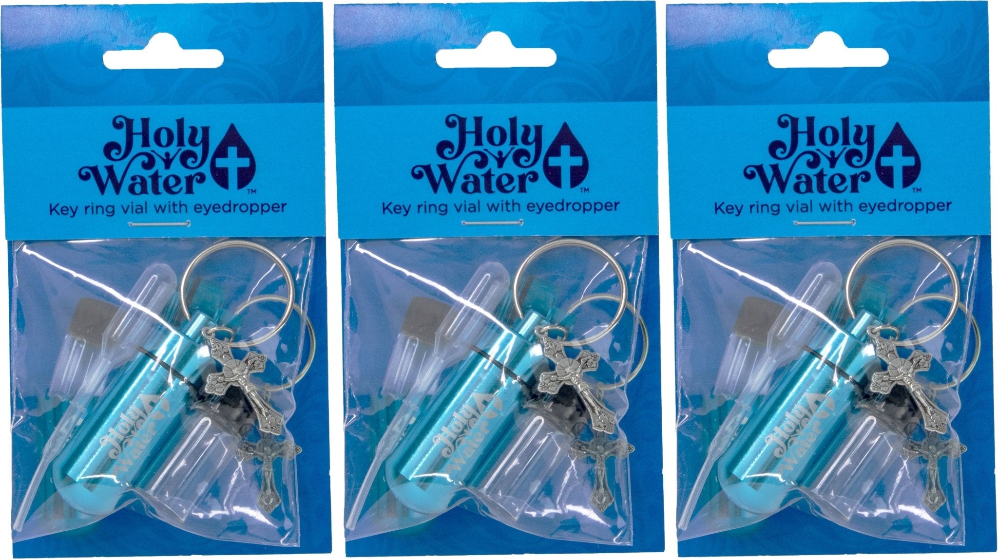Catholic Holy Water Bottle Keychain Kit - Aqua, Bulk Set of 3