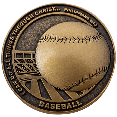 Front: Baseball in stadium, with text, "I can do all things through Christ... Philippians 4:13" / "Baseball"