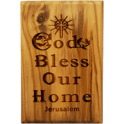 God Bless Our Home Olive Wood Magnet front