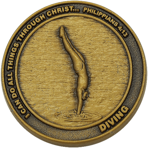 front of Christian diving challenge coin