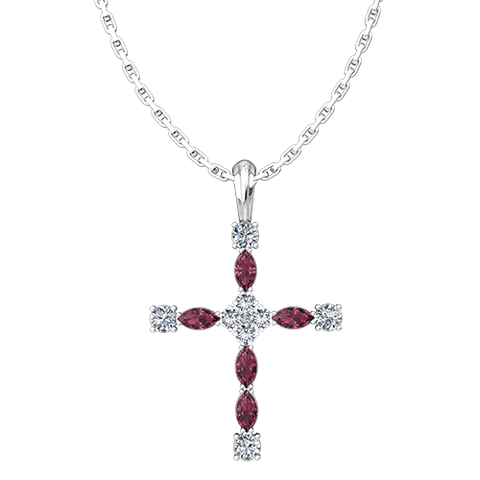 January, Garnet - Antique Birthstone Cross Pendant - With 18" Sterling Silver Chain