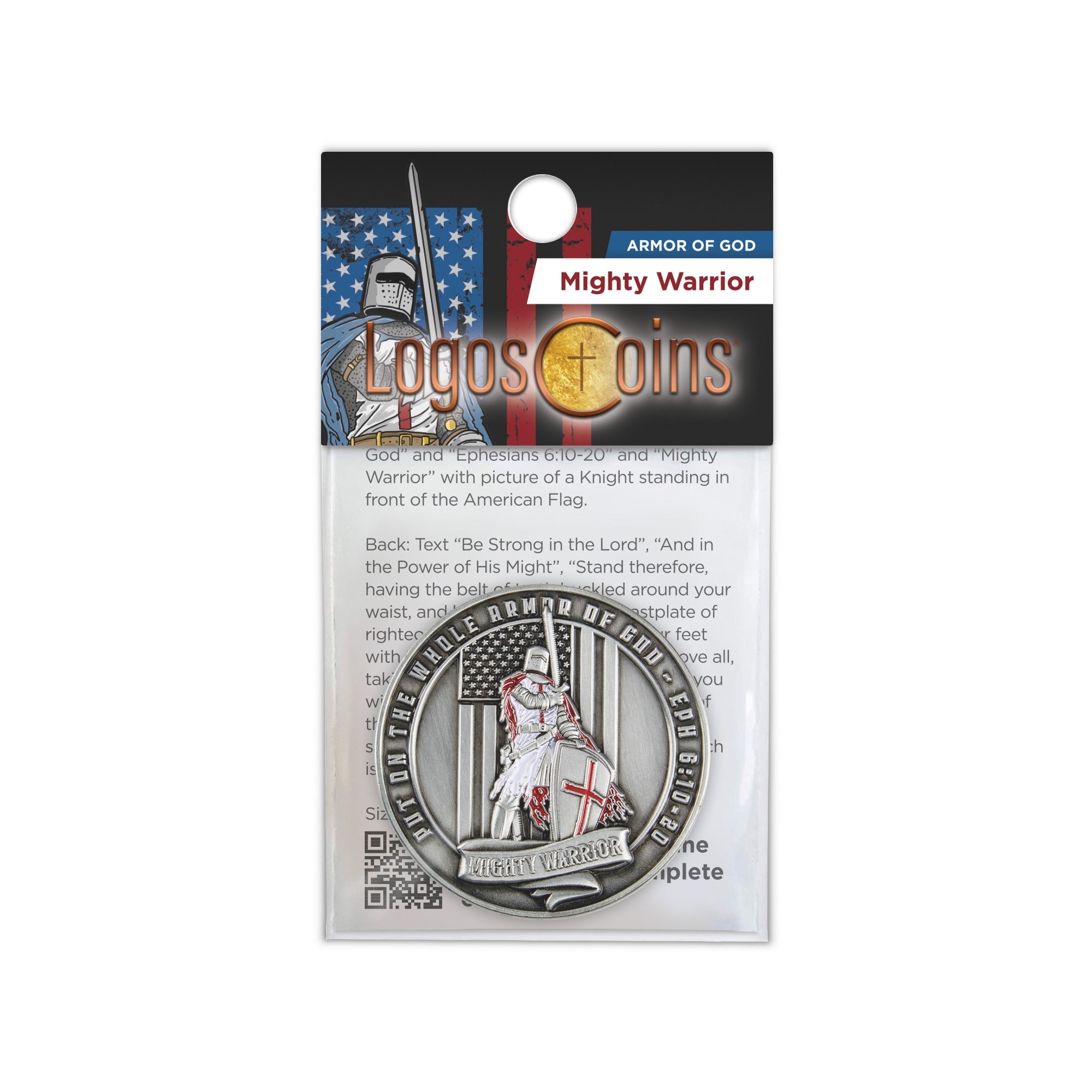Armor of God - Mighty Warrior Challenge Coin,  Religious Pocket Prayer Token, Ephesians 6:10-20