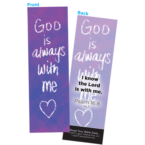 Children and Youth Bookmark, God is Always With Me, Psalm 16:8, Pack of 25, Handouts for Classroom, Sunday School, and Bible Study