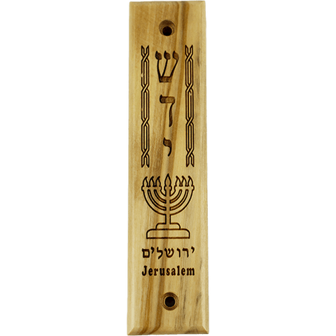 Shaddai & Menorah Olive Wood Mezuzah with Scroll