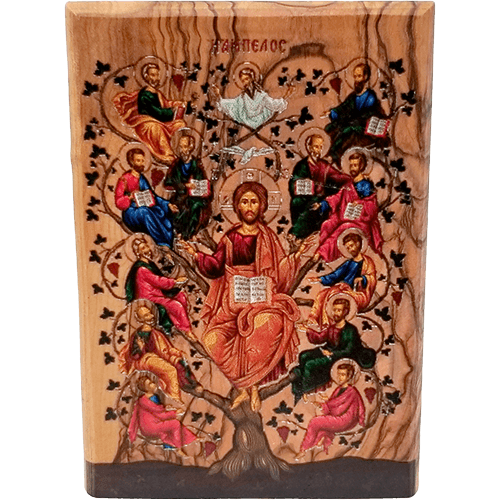 Jesus and the 12 Apostles Olive Wood Color Icon
