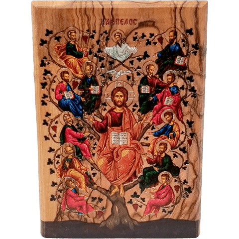 Jesus and the 12 Apostles Olive Wood Color Icon