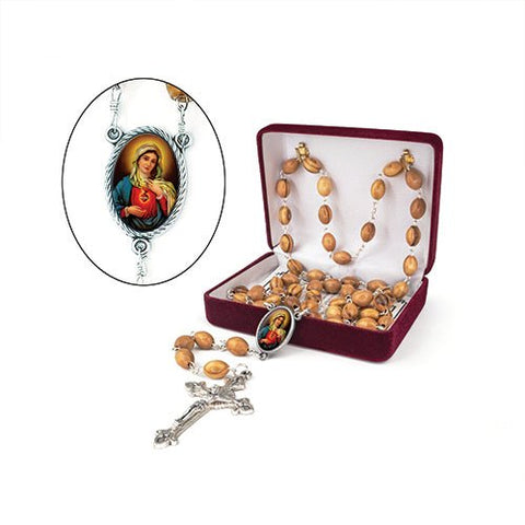 Sacred Heart of Mary (Red) Olive Wood Rosary