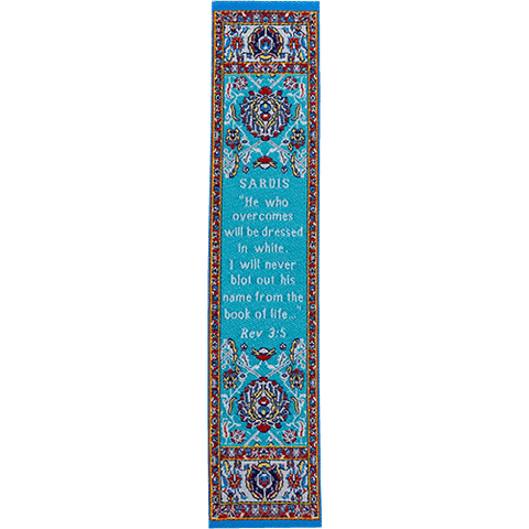 Woven Fabric Christian Bookmark: Sardis - Promises of the Seven Churches of Revelations - Revelations 3:5