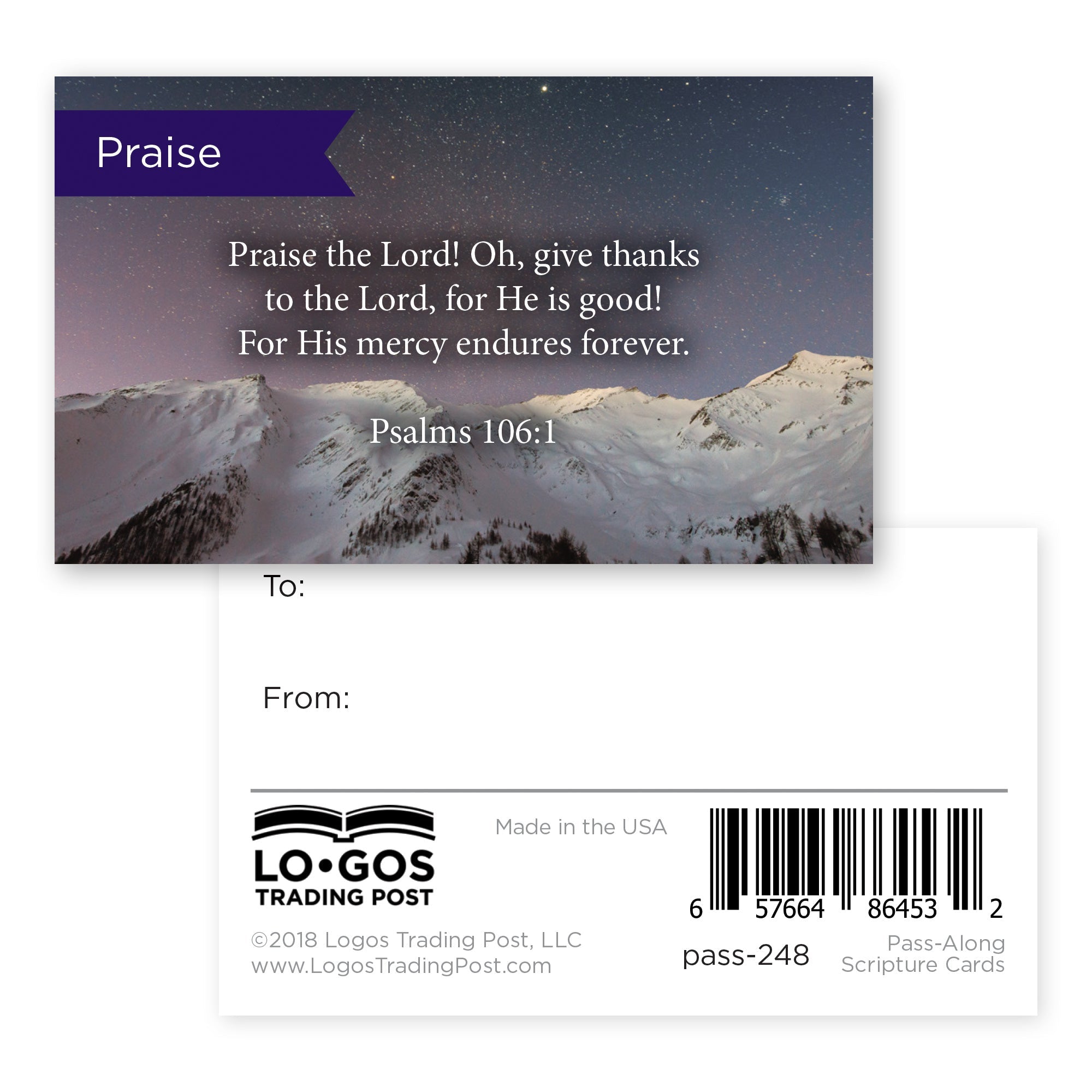 Pass Along Scripture Cards, Praise, Psalms 106:1, Pack 25