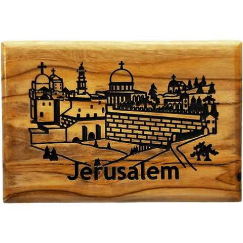 Jerusalem City Horizontal Olive Wood Magnet