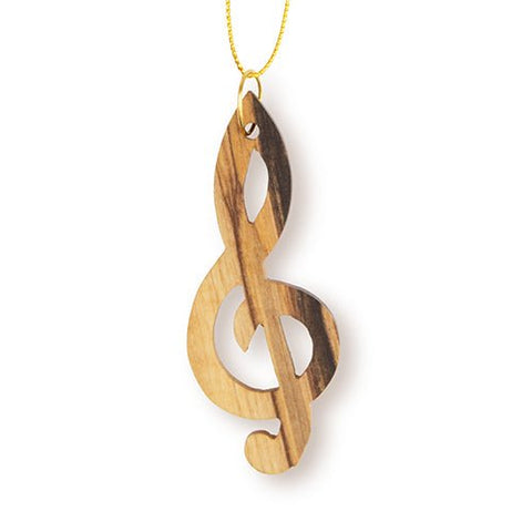 Treble Clef Christmas Ornament, Holy Land Olive Wood