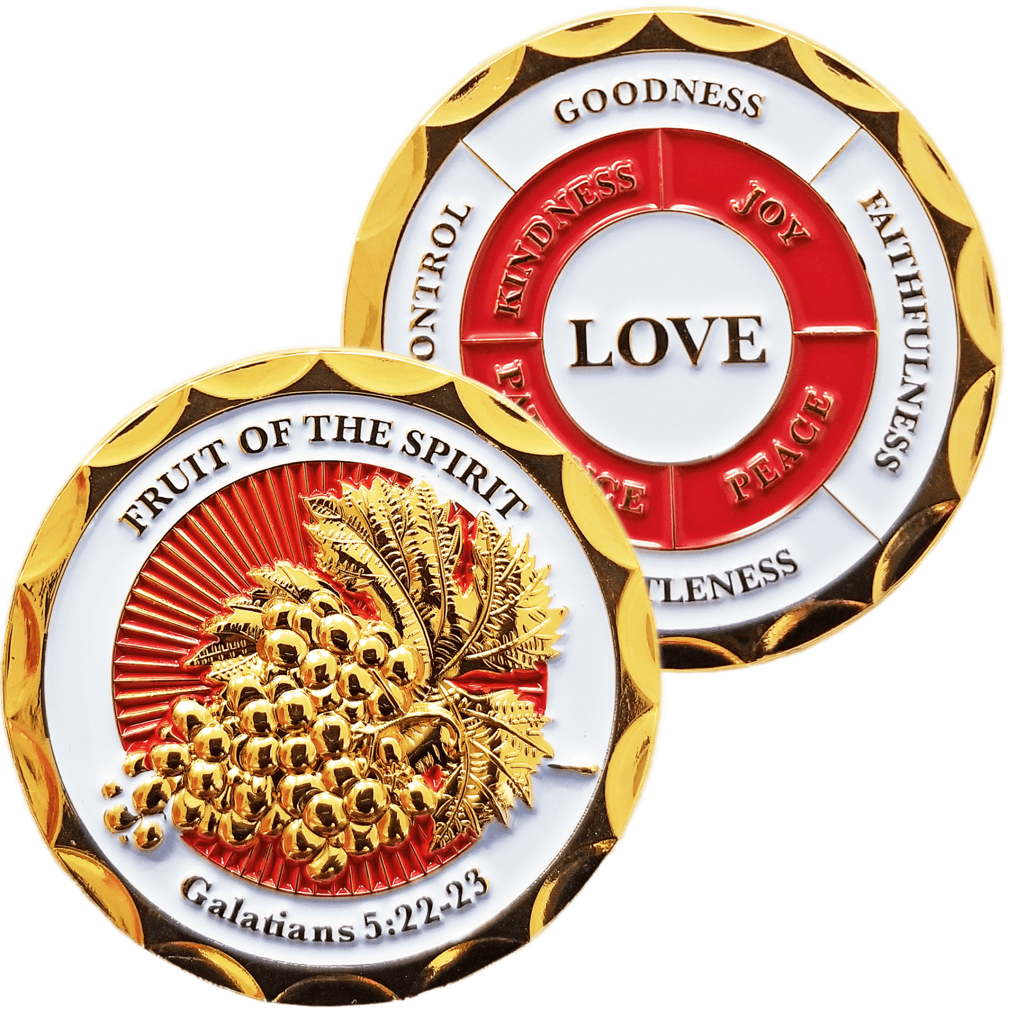 Fruit of the Spirit Gold Plated Christian Challenge Coin Front and back