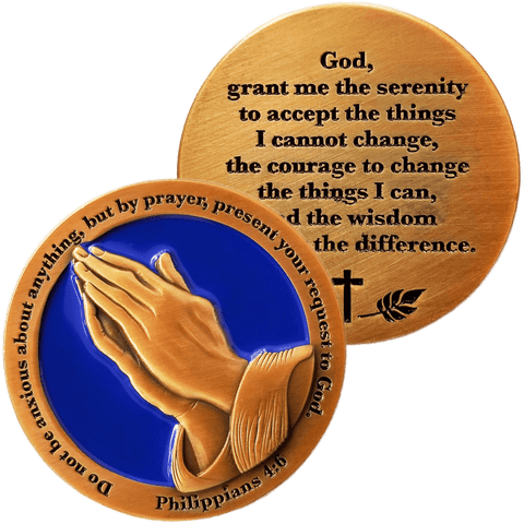 Serenity Prayer Antique Gold Plated Christian Challenge Coin - Philippians 4:6