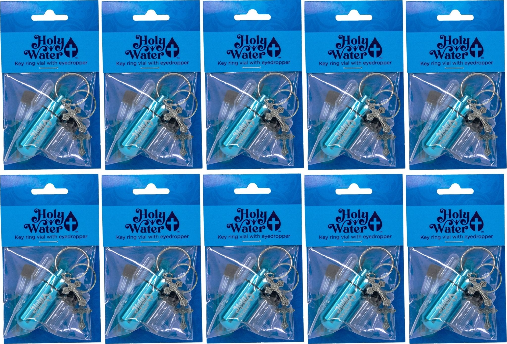 Catholic Holy Water Bottle Keychain Kit - Turquoise, Bulk Set of 10