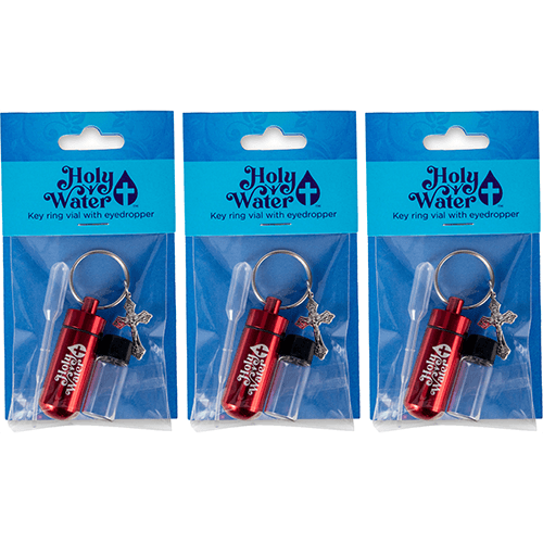 Catholic Holy Water Bottle Keychain Kit - Red, Bulk Set of 3