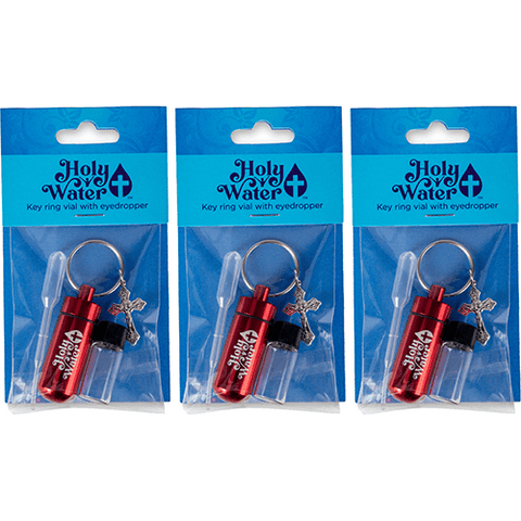 Catholic Holy Water Bottle Keychain Kit - Red, Bulk Set of 3