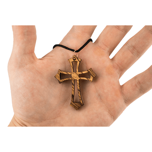 Trefoil Openwork Cross, Olive Wood Necklace