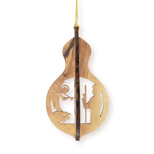 Nativity, Angel & Shepherd, 3D Olive Wood Christmas Ornament