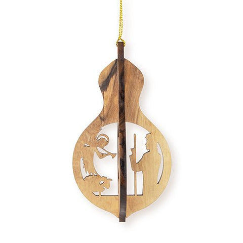 Nativity, Angel & Shepherd, 3D Olive Wood Christmas Ornament