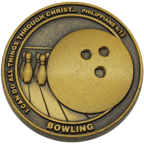 front of Christian bowling challenge coin